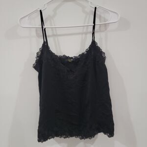 Y2K Forever 21 Womens Tank Top Cami Size Small Black Lace Floral Trim Whimsigoth